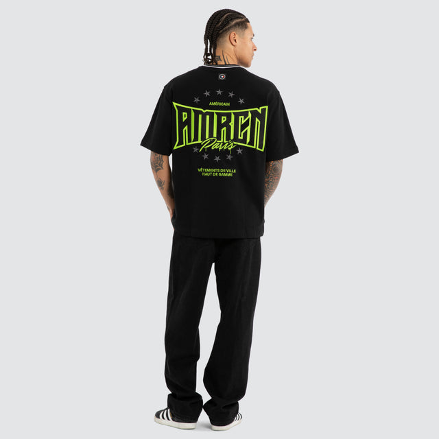Model wears Racer Loopback Oversized Tee Jet Black T-Shirts Black – image 4