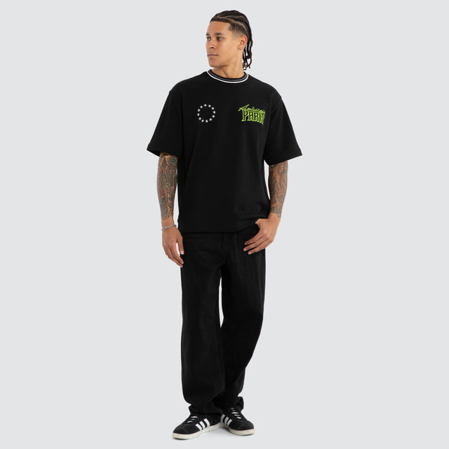 Model wears Racer Loopback Oversized Tee Jet Black T-Shirts Black – image 5