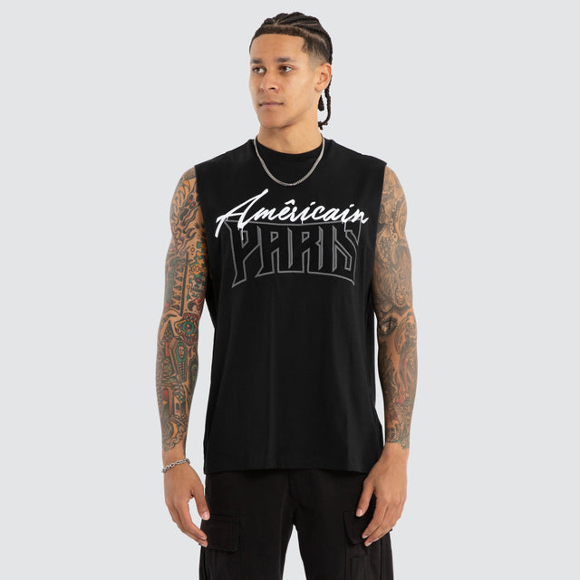 Model wears Ghostline Relaxed Muscle Jet Black Muscle Tees Black – image 1