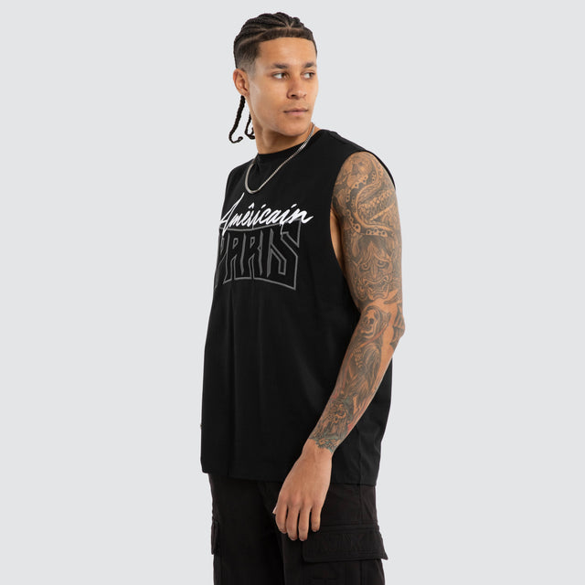 Model wears Ghostline Relaxed Muscle Jet Black Muscle Tees Black – image 2