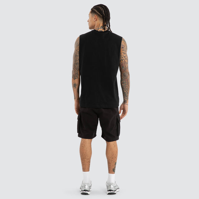 Model wears Ghostline Relaxed Muscle Jet Black Muscle Tees Black – image 5