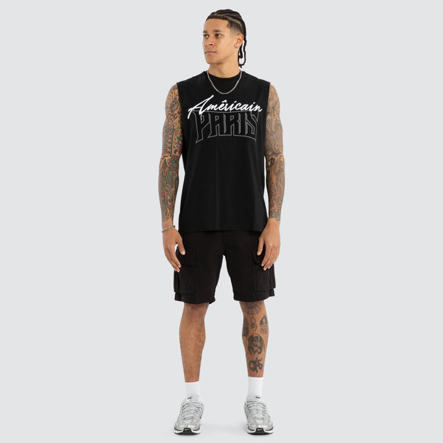 Model wears Ghostline Relaxed Muscle Jet Black Muscle Tees Black – image 4