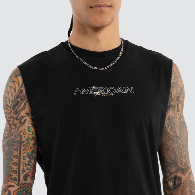 Model wears Corestrike Scoop Back Muscle Jet Black Muscle Tees Black – image 6