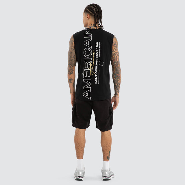 Model wears Corestrike Scoop Back Muscle Jet Black Muscle Tees Black – image 4