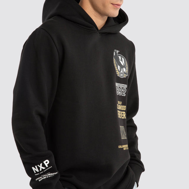 Collingwood Magpies AFL Spine Hoodie Jet Black