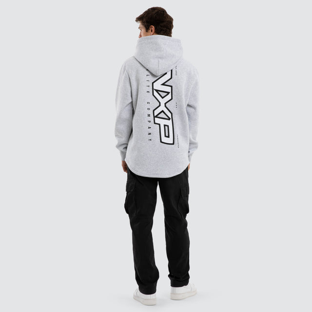 Model wears Podium Dual Curved Hoodie Grey Marle Hoodies Grey – image 4