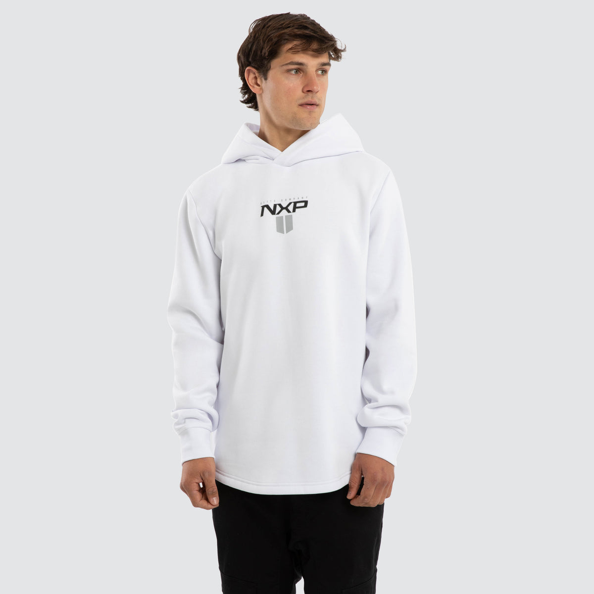 NXP Crew Dual Curved Hoodie in White | Neverland Store