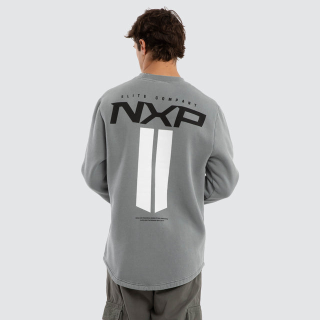 Model wears Crew Dual Curved Sweater Pigment Ultimate Grey Jumpers Grey – image 1