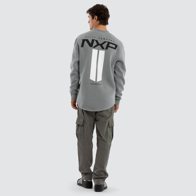 Model wears Crew Dual Curved Sweater Pigment Ultimate Grey Jumpers Grey – image 5