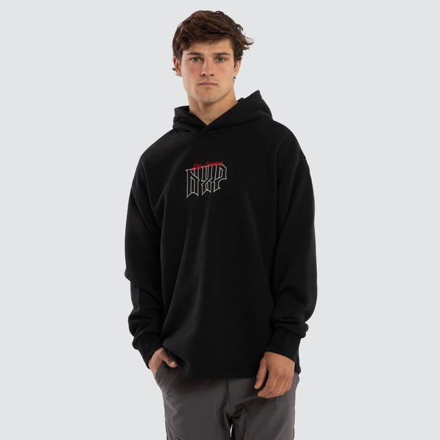 Model wears Motion Relax Dual Curve Hoodie Anthracite Black Hoodies Black – image 3