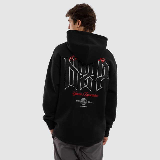 Model wears Motion Relax Dual Curve Hoodie Anthracite Black Hoodies Black – image 1