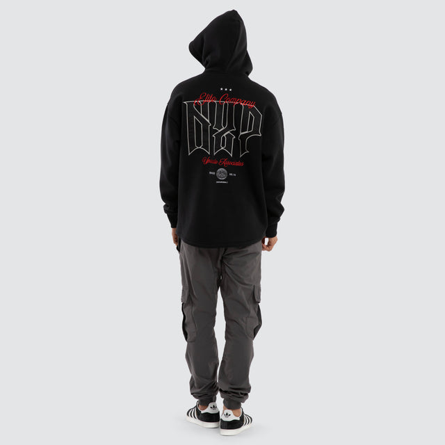 Model wears Motion Relax Dual Curve Hoodie Anthracite Black Hoodies Black – image 5