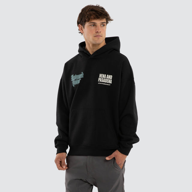 Model wears Mercy Box Fit Hoodie Anthracite Black Hoodies Black – image 3