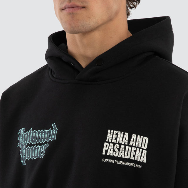 Model wears Mercy Box Fit Hoodie Anthracite Black Hoodies Black – image 4