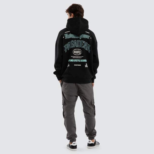 Model wears Mercy Box Fit Hoodie Anthracite Black Hoodies Black – image 5