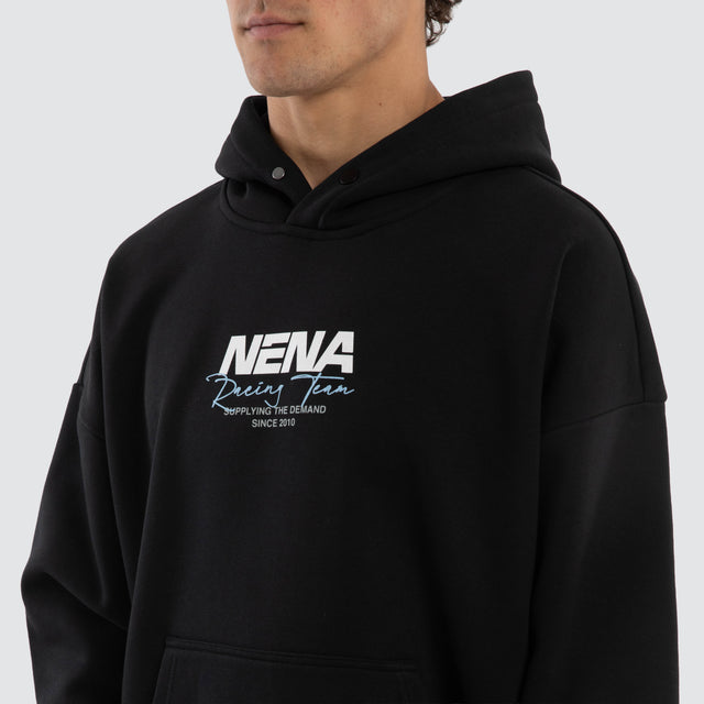 Model wears Network Box Fit Hoodie Anthracite Black Hoodies  – image 4