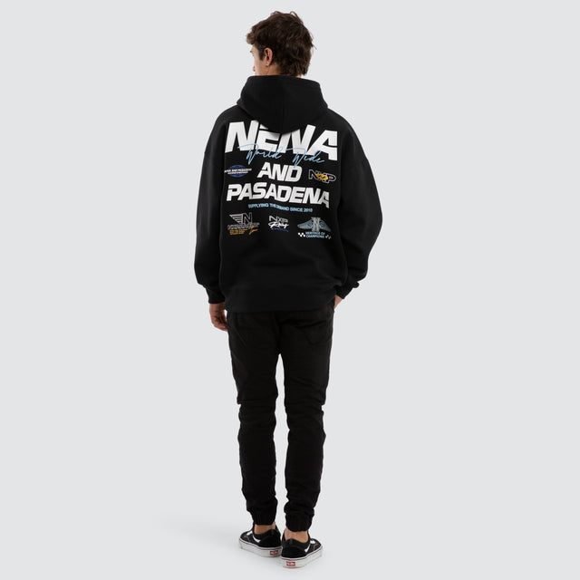 Model wears Network Box Fit Hoodie Anthracite Black Hoodies  – image 5