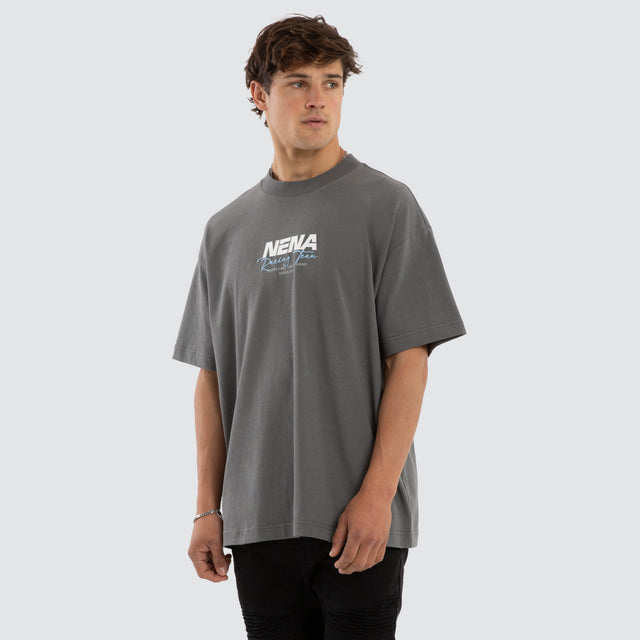 Model wears Network Raptor Tee Charcoal T-Shirts Grey – image 3