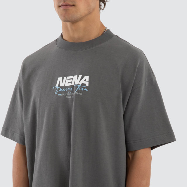 Model wears Network Raptor Tee Charcoal T-Shirts Grey – image 4