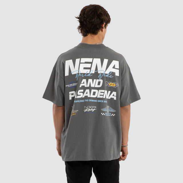 Model wears Network Raptor Tee Charcoal T-Shirts Grey – image 1