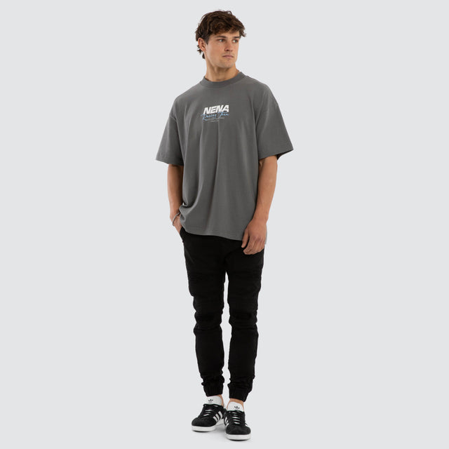 Model wears Network Raptor Tee Charcoal T-Shirts Grey – image 2