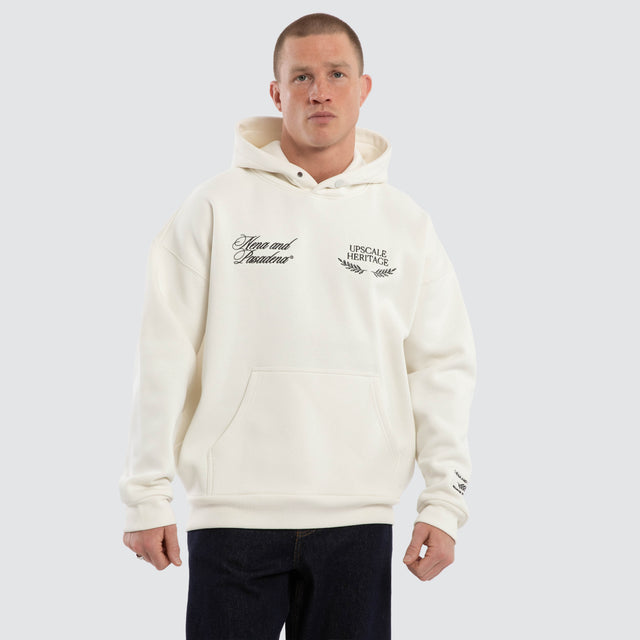 Model wears Etiquette Box Fit Hoodie Natural White Hoodies  – image 3
