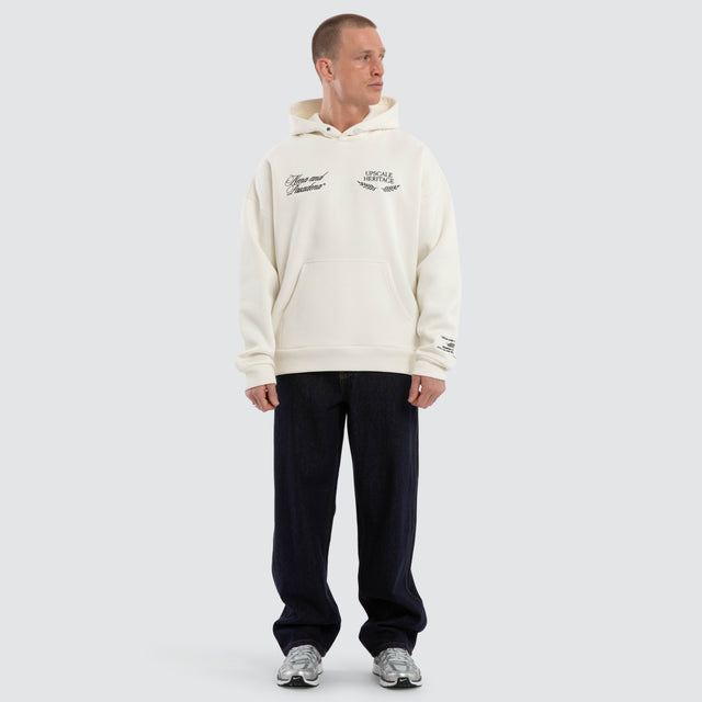 Model wears Etiquette Box Fit Hoodie Natural White Hoodies White – image 2