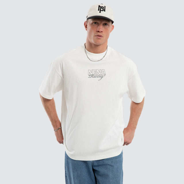 Model wears Strategy Raptor Tee Natural White T-Shirts White – image 3