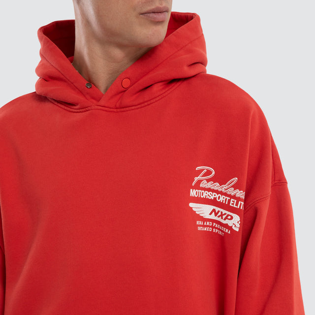 Model wears Neutral Box Fit Hoodie Pigment Red Hoodies Red – image 4