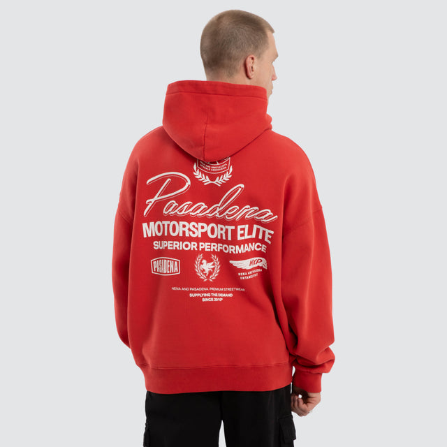 Model wears Neutral Box Fit Hoodie Pigment Red Hoodies Red – image 1