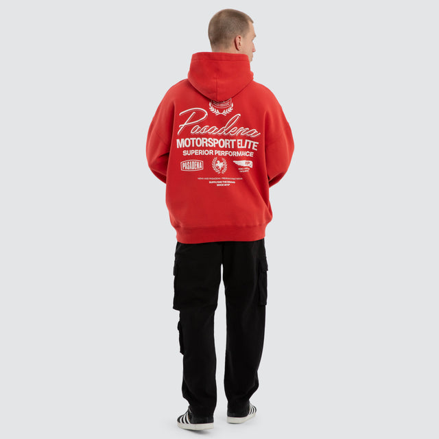 Model wears Neutral Box Fit Hoodie Pigment Red Hoodies Red – image 5