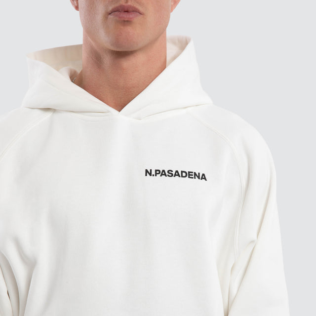 Model wears Marshal Raglan Fleece Hoodie Natural White Hoodies White – image 4