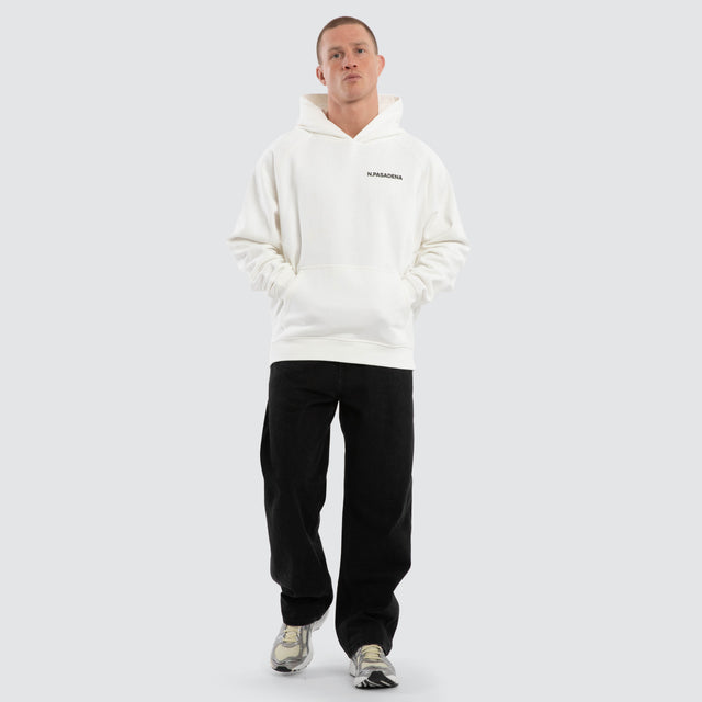 Model wears Marshal Raglan Fleece Hoodie Natural White Hoodies White – image 2