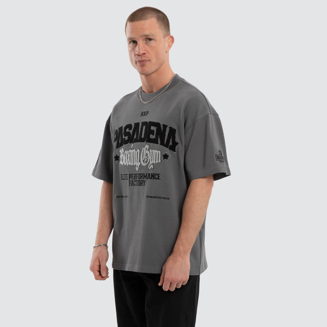 Model wears Victory Loopback Raptor Tee Charcoal T-Shirts Grey – image 3
