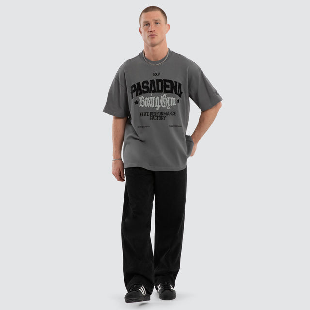 Model wears Victory Loopback Raptor Tee Charcoal T-Shirts Grey – image 5