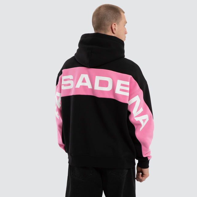 Model wears Zone Box Fit Hoodie Black/Pink Hoodies Black – image 1
