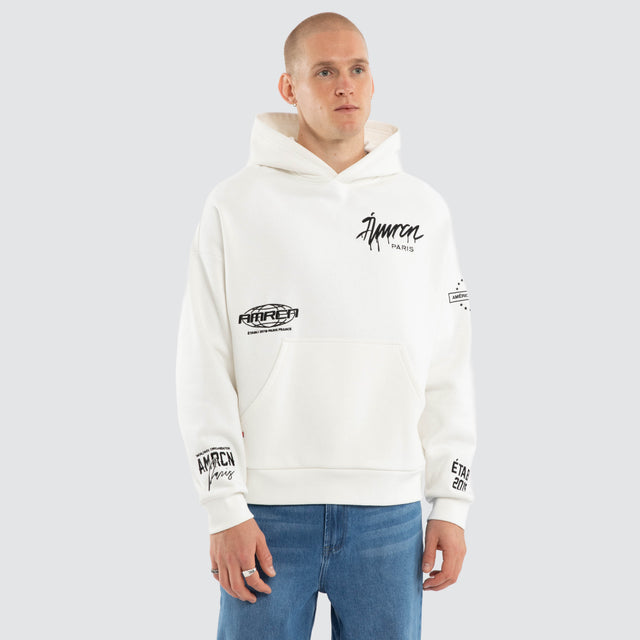 Model wears Idol Relaxed Drop Shoulder Hoodie Natural White Hoodies White – image 3
