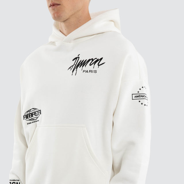 Model wears Idol Relaxed Drop Shoulder Hoodie Natural White Hoodies White – image 4