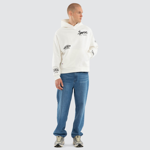 Model wears Idol Relaxed Drop Shoulder Hoodie Natural White Hoodies White – image 2