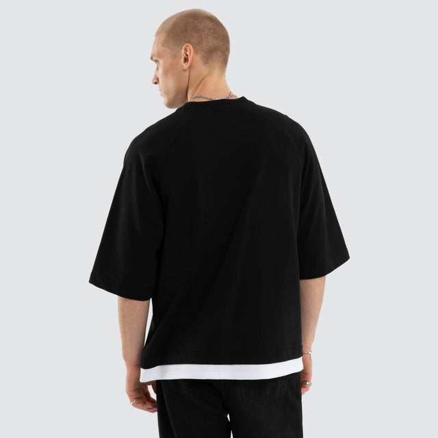 Model wears Strata Raglan Raptor Tee Jet Black/White T-Shirts Black – image 4