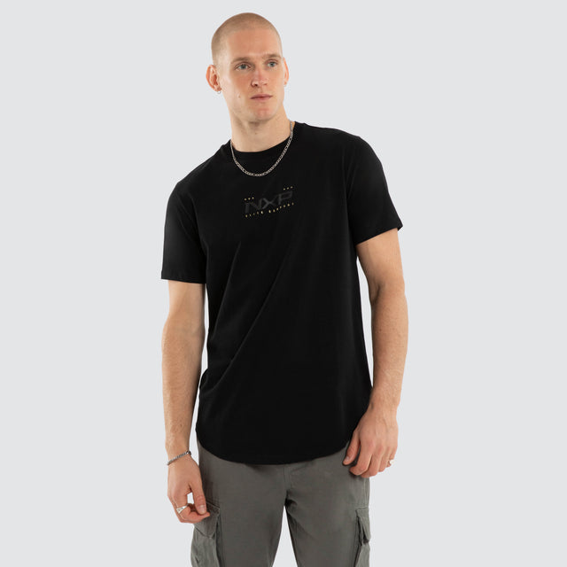 Model wears Deliberate Dual Curved Tee Jet Black T-Shirts Black – image 3