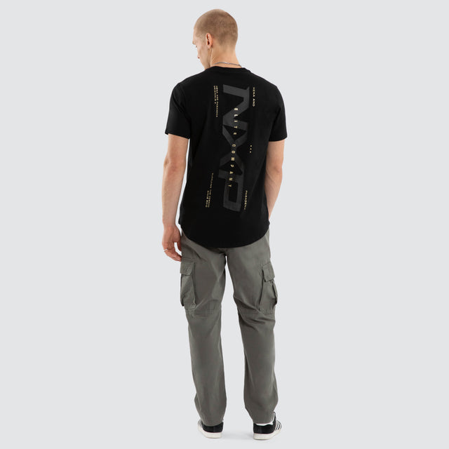 Model wears Deliberate Dual Curved Tee Jet Black T-Shirts Black – image 5