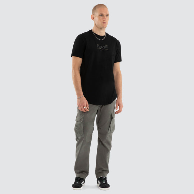 Model wears Deliberate Dual Curved Tee Jet Black T-Shirts Black – image 2