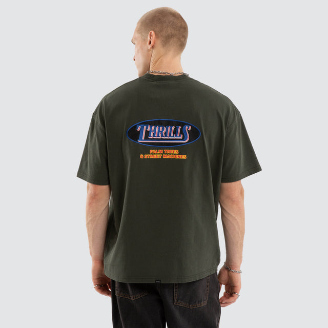 Against All Odds Box Fit Tee Oil Green