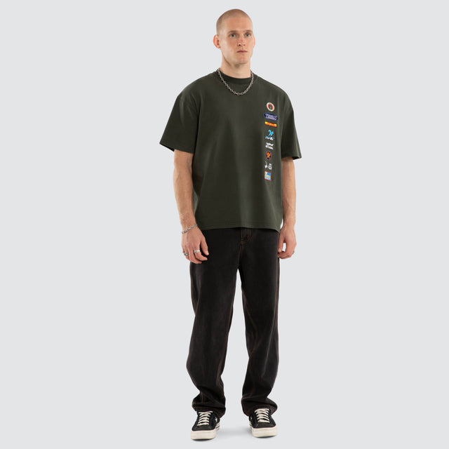 Against All Odds Box Fit Tee Oil Green