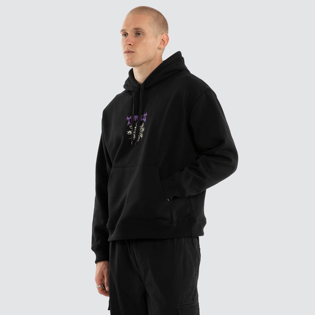 Stagger Slouch Cropped Hoodie Washed Black