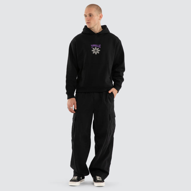 Stagger Slouch Cropped Hoodie Washed Black