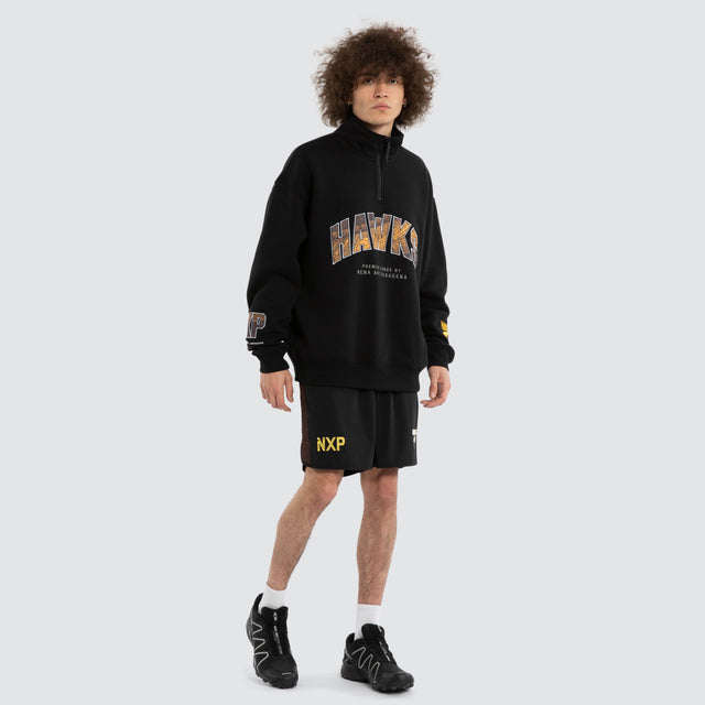 Model wears Ben Davis Hawthorn Hawks Sport Short Jet Black Shorts Black – image 4