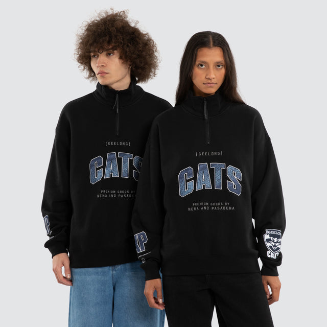 Ben Davis Geelong Cats 1/4 Zip Thru Jet Black