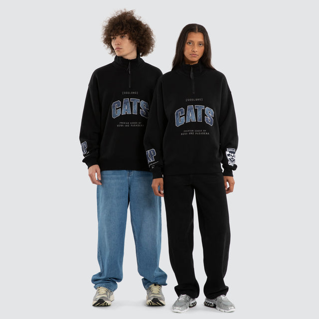 Ben Davis Geelong Cats 1/4 Zip Thru Jet Black